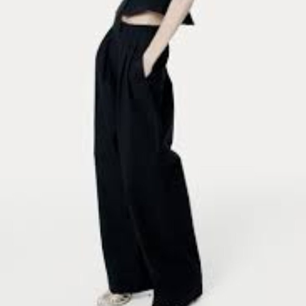 Zara Black Women Pants Wide Leg Size S - Picture 1 of 7